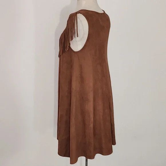 Tasha Polizzi Dress Fringed Faux Suede Western Cowgirl Brown Size S - Picture 5 of 12